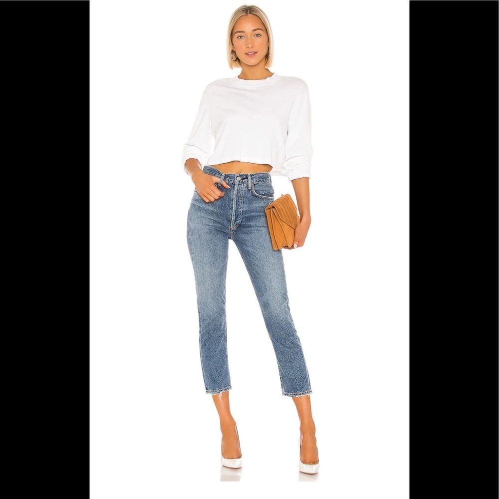 Nwot Agolde Riley High Rise Straight Crop Jeans Size 28